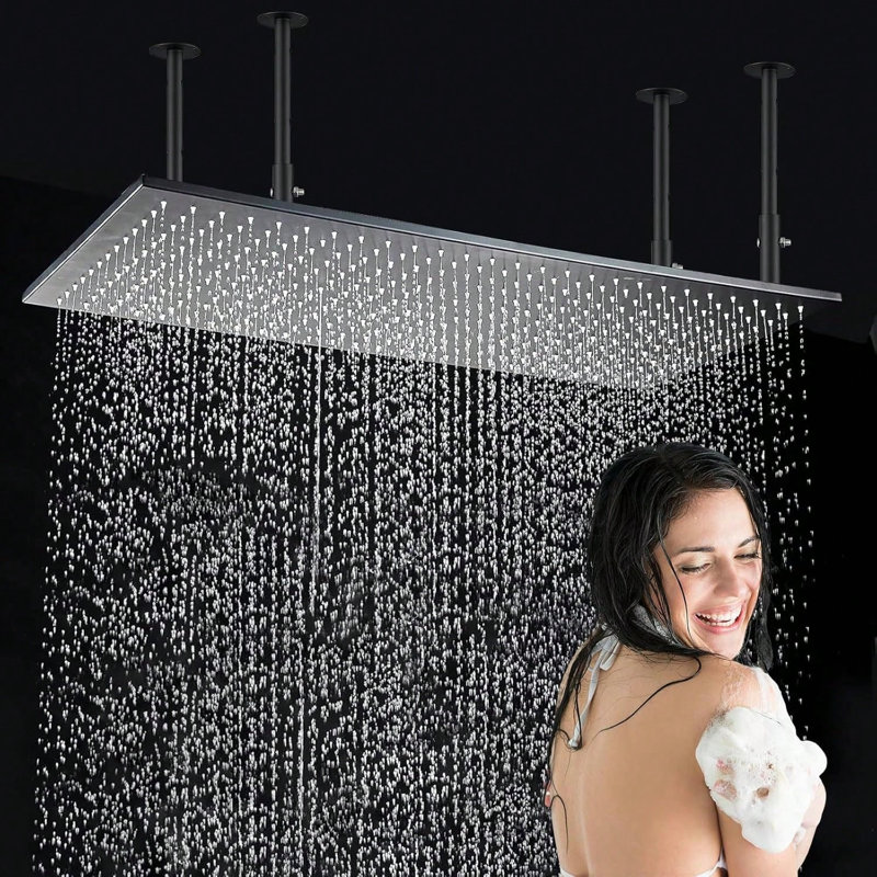Matte Black 16 x 32-Inch Rectangle Ceiling Rainfall Shower Head, High Pressure Rain Showerhead with Silicone Nozzles, Full Body Fixed Shower Head for Modern Bathroom