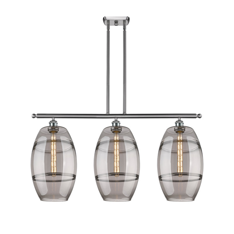 Luminaire suspendu pour îlot de cuisine 3 lumières Dundrod, Gris fumée clair, Nickel satiné brossé