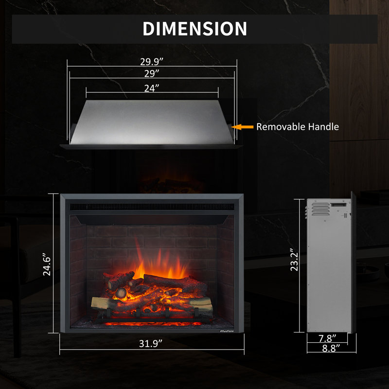 Foyer électrique encastré 30 po Puraflame Ayame avec son craquelé, télécommande, 750 / 1500W, noir