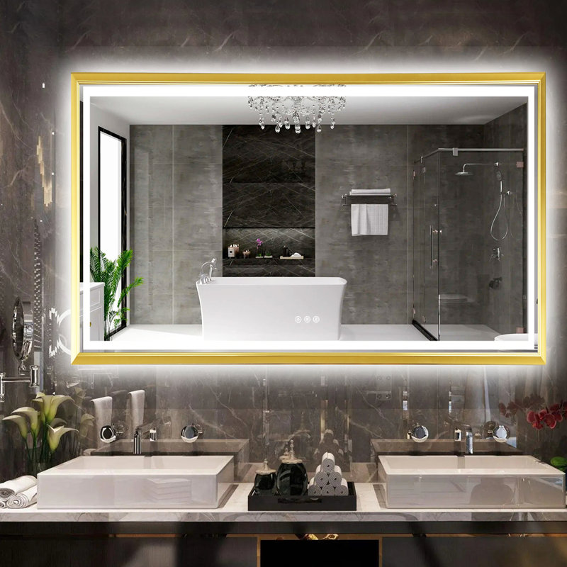 Miroir suspendu de salle de bain Novel, Or, 30 po x 48 po