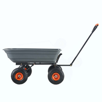 Dump Cart, Poly Garden Dump Cart With Easy To Assemble Steel Frame, Dump Wagon With 2-In-1 Convertible Handle, Utility Wheelbarrow 600 Lbs Capacity