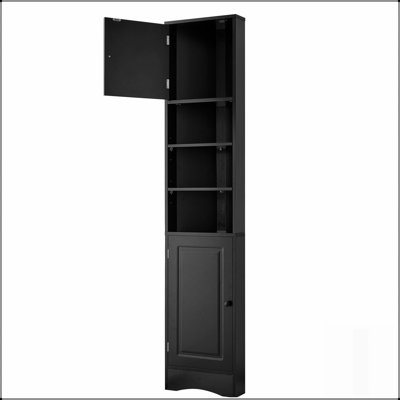 Multi-Functional Corner Cabinet with Two Doors, Adjustable Shelves, and Open Shelf for Bathroom Storage