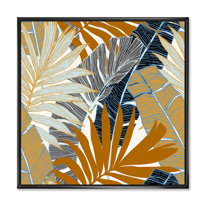 Abstrait tropical, été, palmier et feuilles de bananier - cadre flottant, reproduction d'art sur toile, Cadre noir