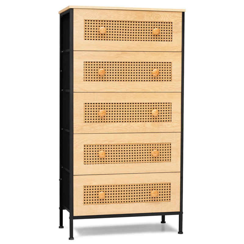 Abegail Aluminum 23.23'' W 5 - Drawer Dresser, Natural, Natural/Black