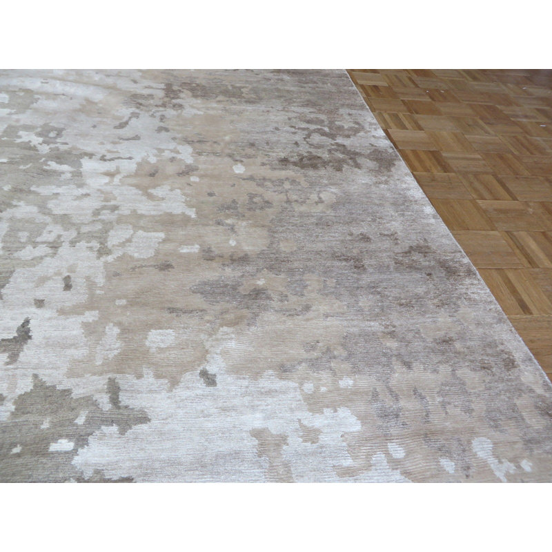 Tapis gris en laine et soie noué à la main Paris, Rectangle 8 pi x 10 pi