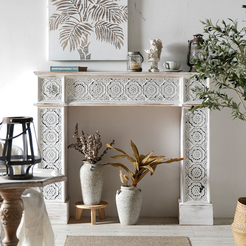 White Solid Wood Freestanding Fireplace