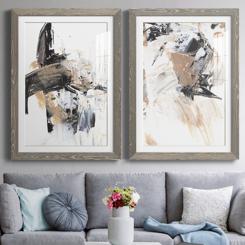 Ruckus I - ensemble de 2 peintures encadrées, H 43,5 po x l 31,5 po x P 1 po, Cadre gris
