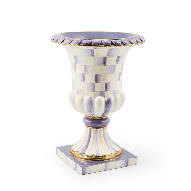 Violet Check Tabletop Pedestal Urn