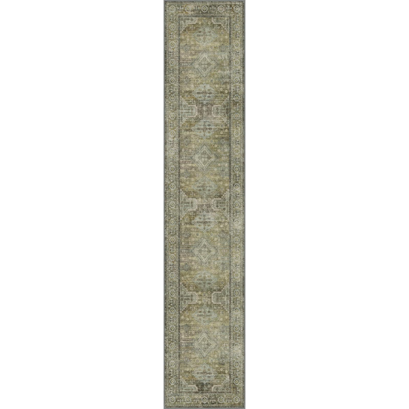 Oriental Sage / Gray Easy Clean Non-Slip Washable Performance Area Rug , Runner 2' x 5'