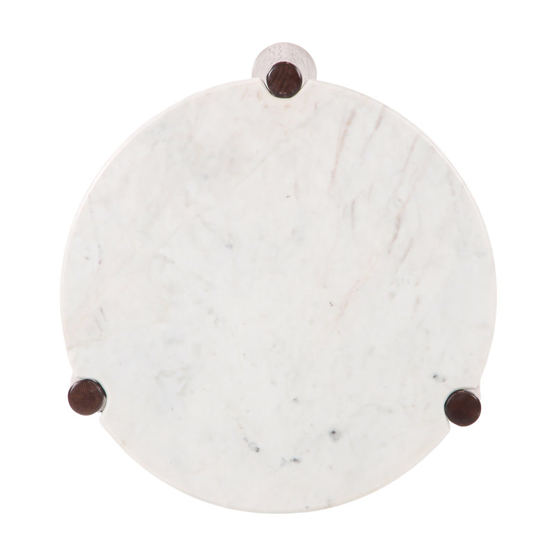 Elliott Carver Side Table, White Top/Brown Base