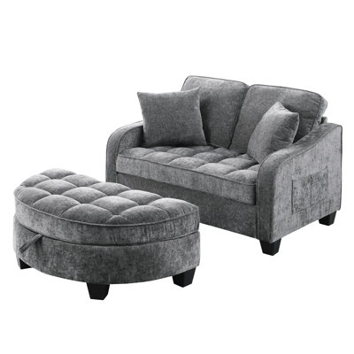 51 Inch Oversized Chaise Lounge Chair Indoor, Corduroy Upholstered Single Sofa Set With Movable Storage Ottoman