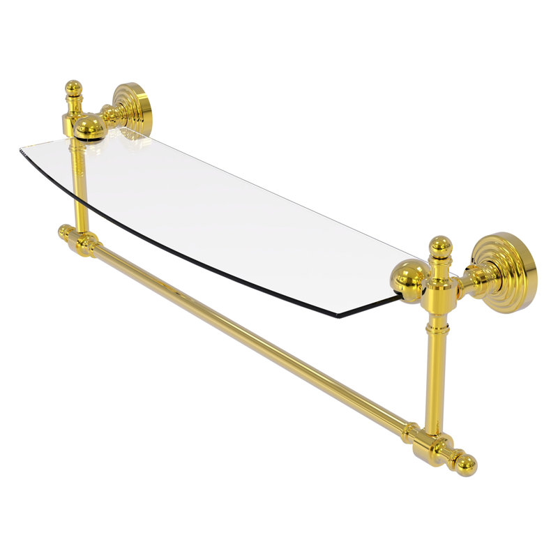 Retro Wave Bracket Shelf with Towel Bar, 22", Polished Brass
