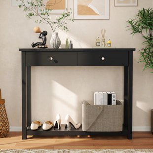 Console Table With 2 Drawers, 40" Modern Narrow Hallway Table, Black