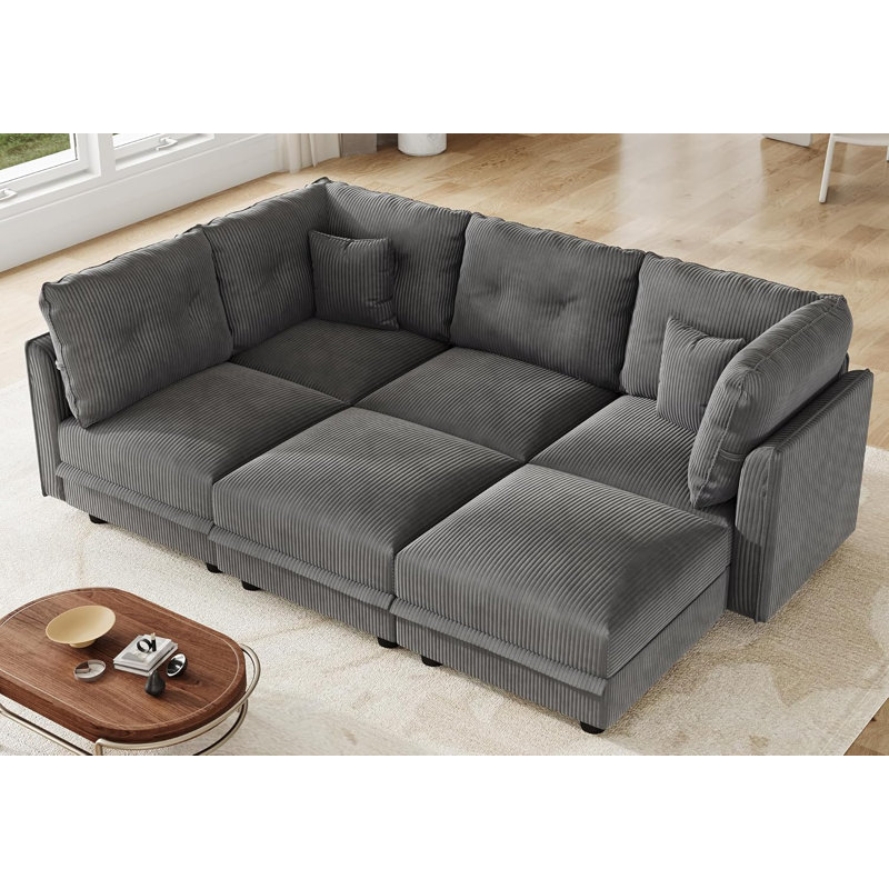 Canapé modulaire convertible en velours côtelé Degennaro, Velours côtelé gris