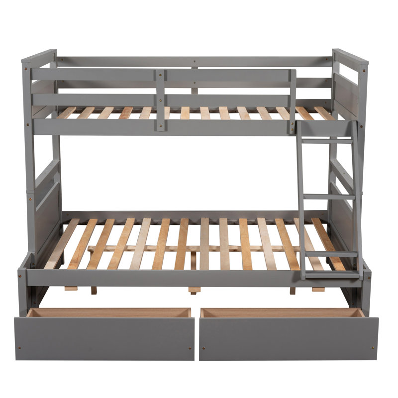 Lit superposé simple au-dessus d'un lit double avec rangement, couleur grise pour toute chambre à coucher - option de couchage polyvalente