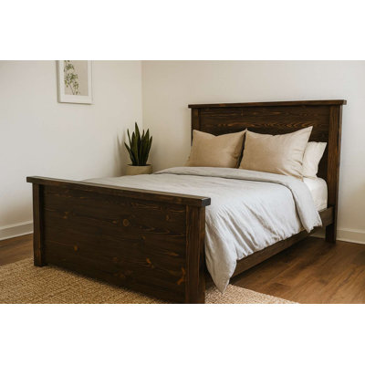 Kiwana Collection Smooth Sawn Bed w/ Live Edge Accents, Queen - Jacobean Stain and Clear Lacquer Finish