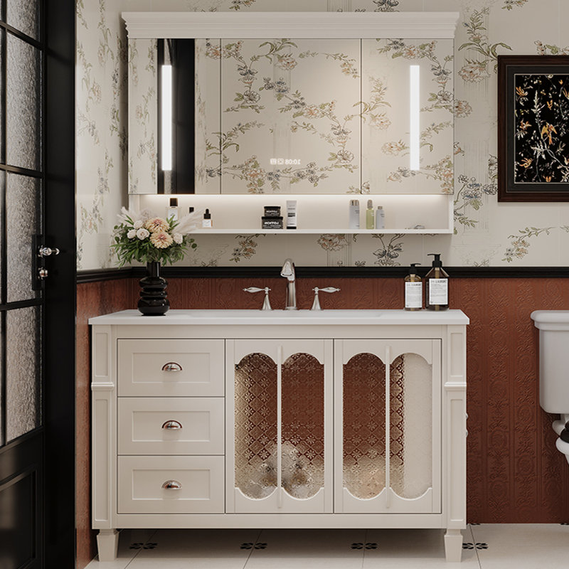 American retro style bathroom Vanity, 33.5" H x 55.1" W x 21.7" D, Off-white