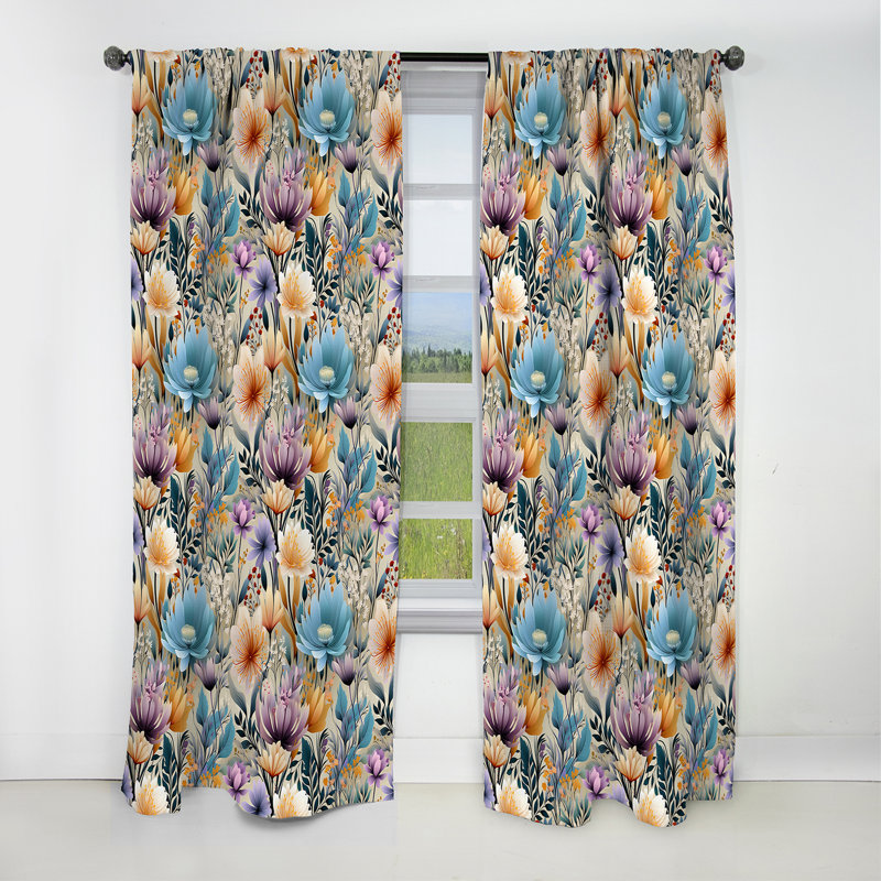 Motif botanique pastel arc-en-ciel I - Rideau floral - Rideau occultant floral - 1 panneau, L 52 po x L 108 po