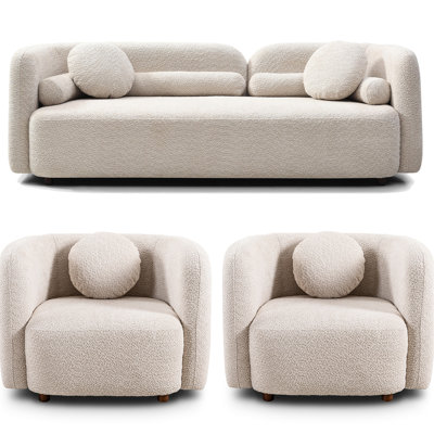 Modern Minimalist 3+1+1 Couch For Apartment Home Office, Beige Boucle Fleece Upholstered, Deep Seat With Overstuffed Foam Cushion, Perfect Conversatio