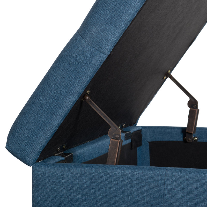 Repose-pieds de rangement rectangulaire capitonné de 47 po de large Betiel, Polyester bleu