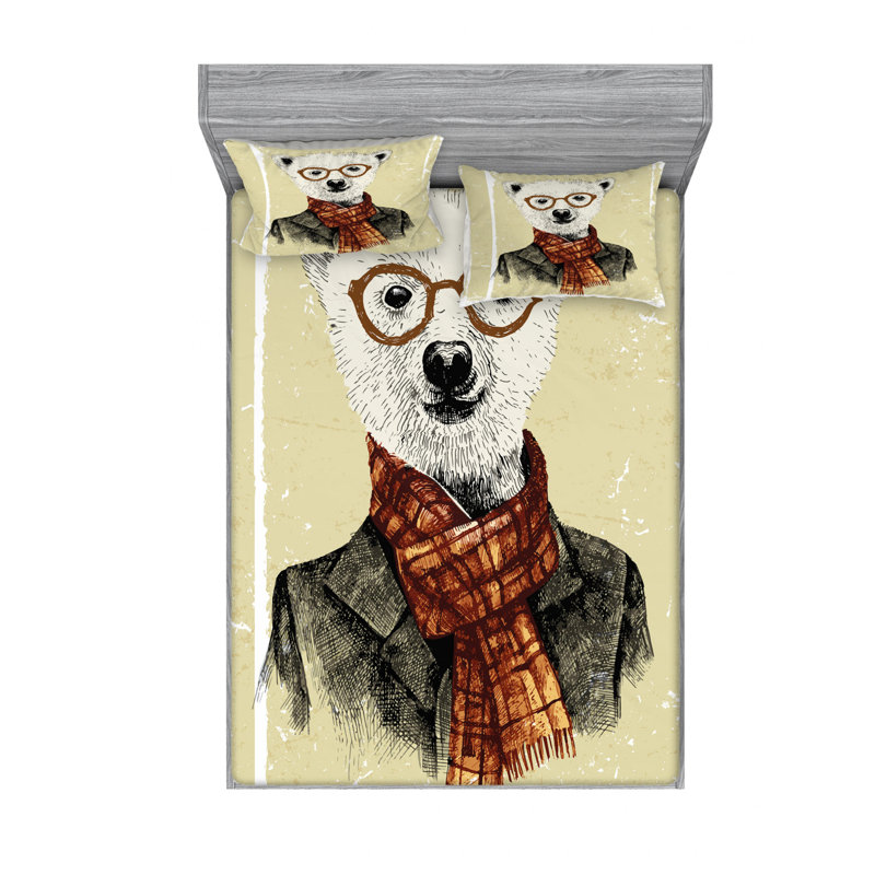 Ensemble de draps Hipster Bear, Ensemble de draps pour lit double avec un drap-hou