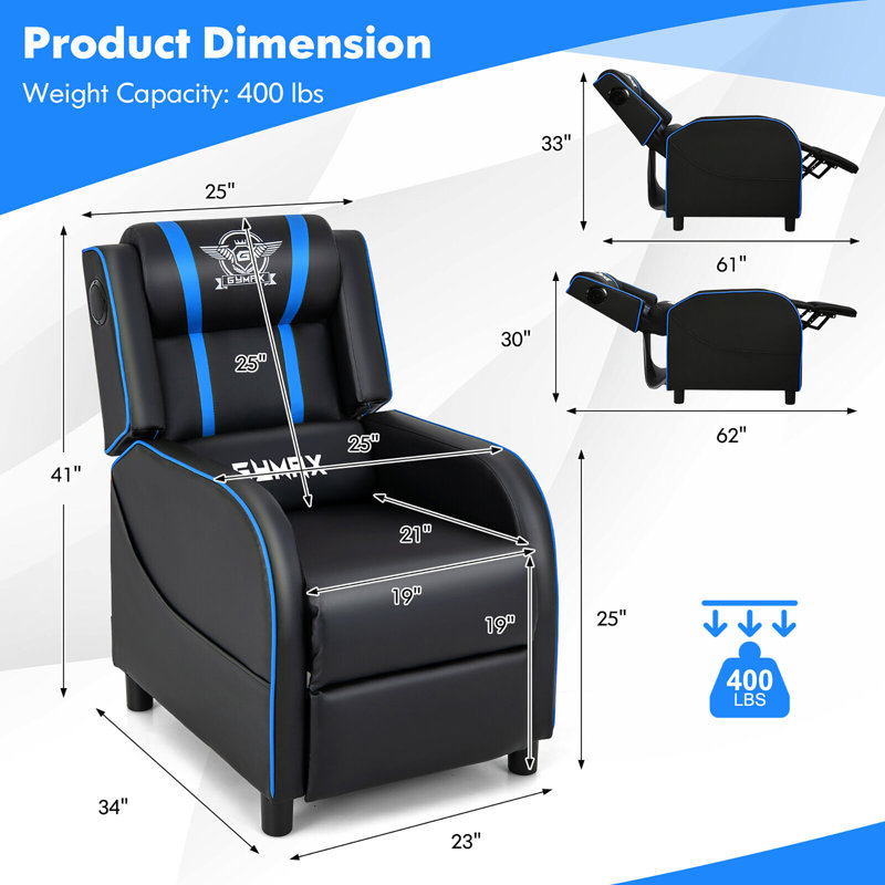 Faux Leather Massage Chair, Black/Blue Faux Leather