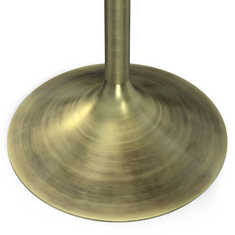 Radford Round Walnut Wood and Antique Brass Pedestal Dining Table