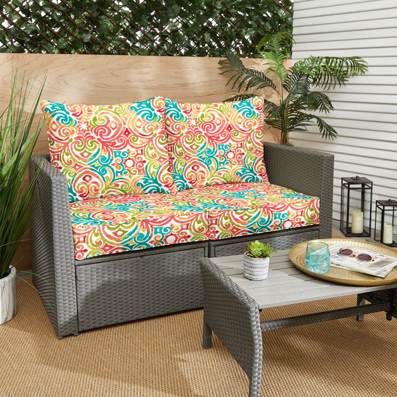 Ensemble de coussin et coussin d'extérieur pour causeuse, L 23 po x P 27 po x H 5 po, Bryant - Dapple corinthien