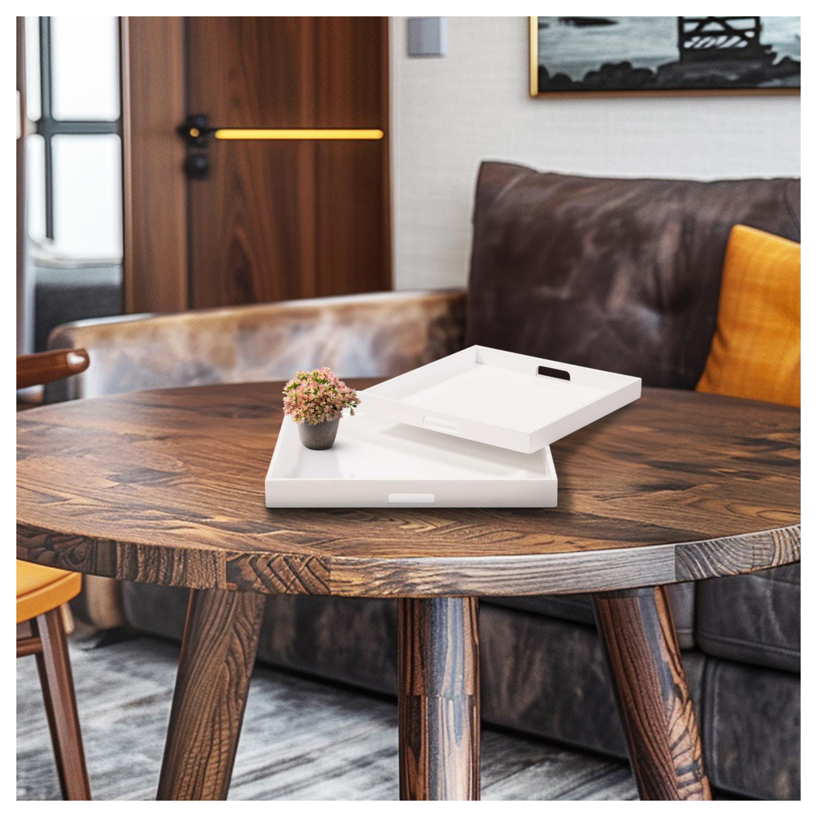 Mckenna 2 Piece Serving Tray Set, White