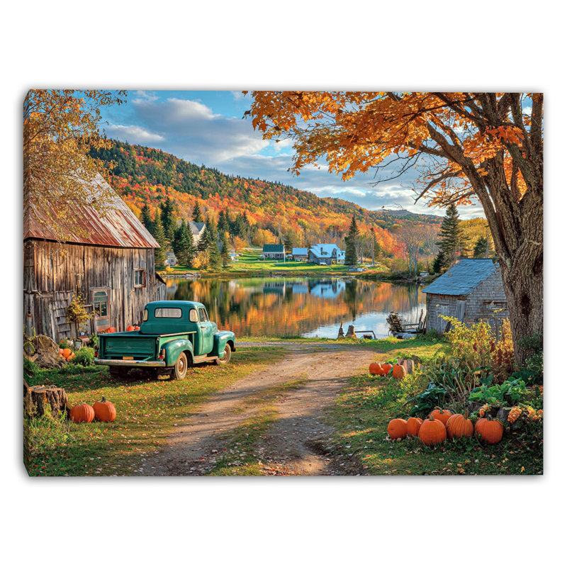«Autumn Truck» par Lakeside, art mural sur toile tendue, H 24 po x l 36 po