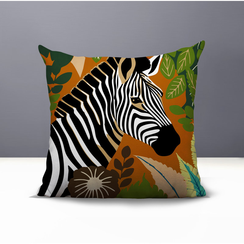 Oreiller carré réversible intérieur / extérieur Zyri Zebra, Orange, Carré 17 po