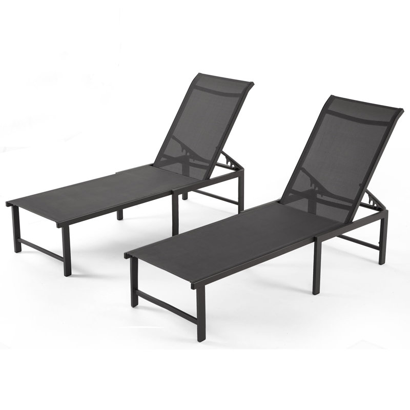 Ensemble de 2 chaises longues d'extérieur réglables pour l'extérieur, Coussin gris / cadre gris foncé, 2