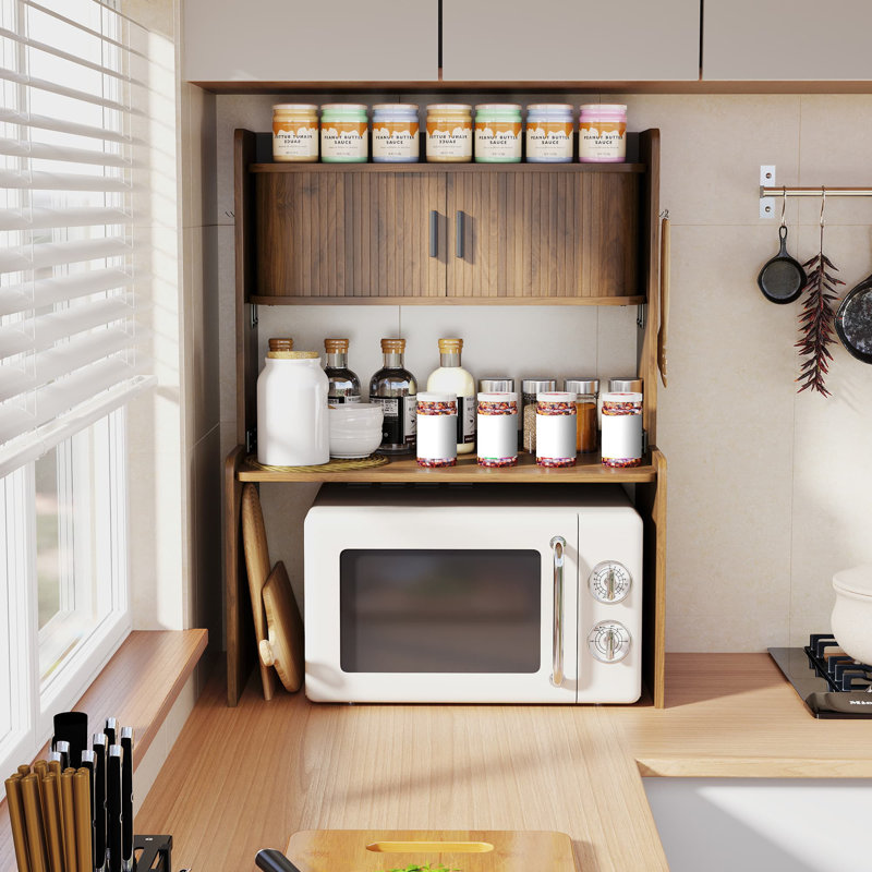 Support de four à micro-ondes cannelé avec rangement, support à micro-ondes avec porte coulissante