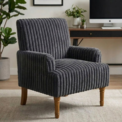 Fauteuil d'appoint rembourré en velours côtelé avec pieds en bois massif Corduroy, pour chambre à coucher, gris