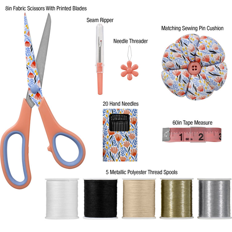 Vintage Travel Sewing Kit w/Scissors Thread Spools Tape Measure Needles in  Case