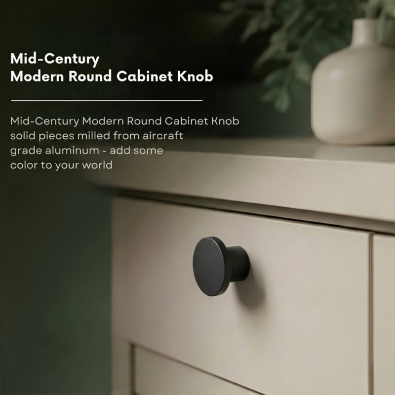 1" Diameter Circle Knob, Charcoal (Black)