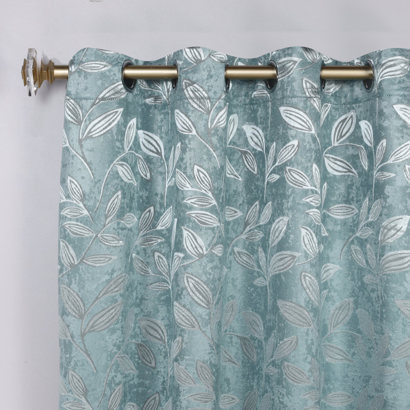 Finklea Floral Pattern Polyester Light Filtering/Room Darkening Rod Pocket Curtain Panels, 52" W x 84" L, Green Lily
