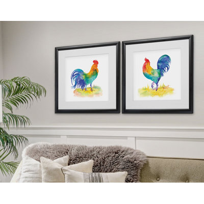 Country Rooster I, ensemble de 2 reproductions encadrées