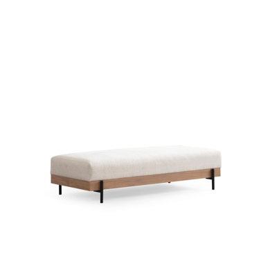 Stylish Pouffe with Beech Wood Frame & Chipboard, 62.2 x 26.8 x 15.0 inches | 100% Polyester Fabric, Dry-Cleanable | Soft Grey Foam & Spring Seating, Metal Black Legs | Perfect for Living Room & Relaxation