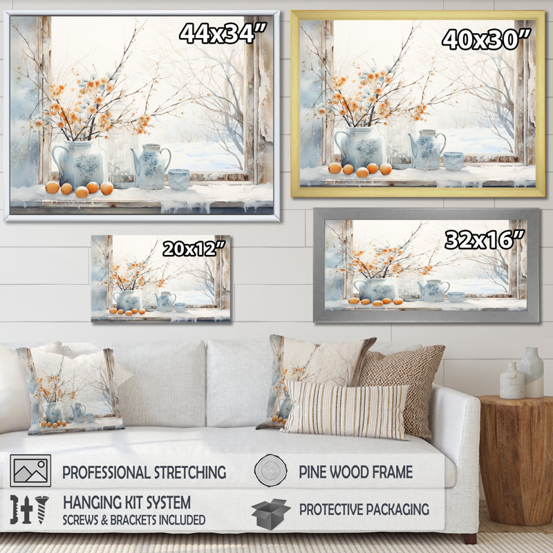 «Cottage In Winter Window Charm III», art mural fenêtres de ferme, Cadre d'angle fermé noir, H 30 po x l 40 po x P 1,5 po