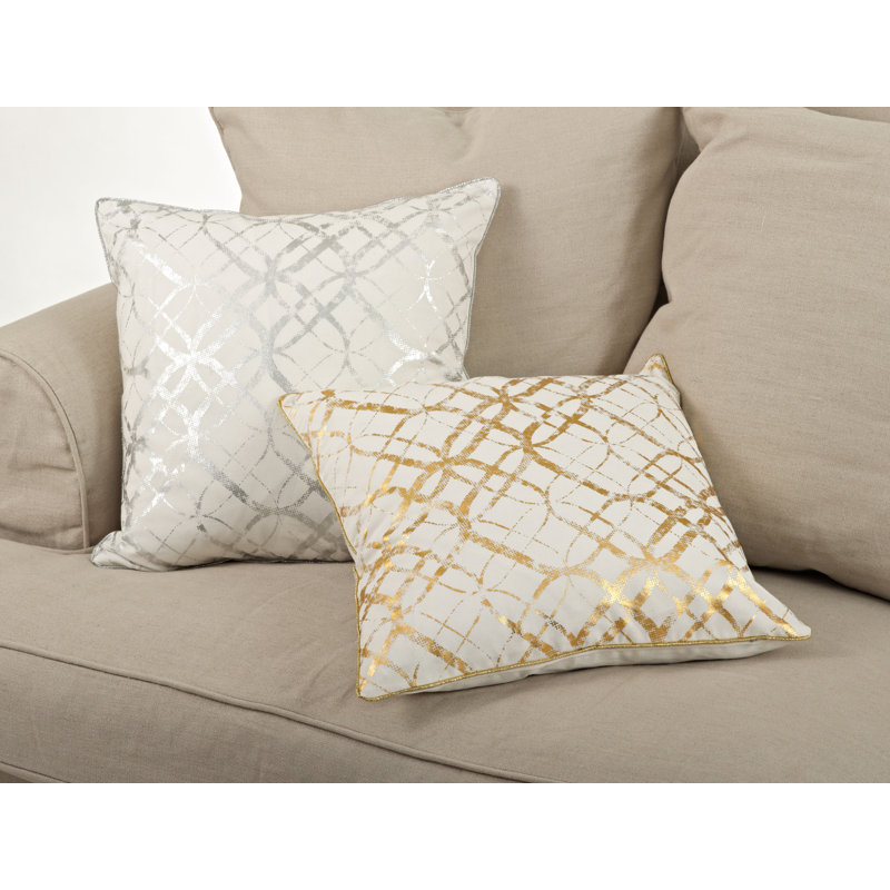 Chyrl Geometric Cotton Throw Pillow, Silver, Down Insert
