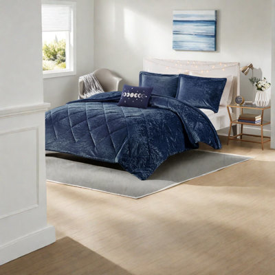 Luxurious Velvet Bedding Set, Navy Cotton, Modern Style For Home
