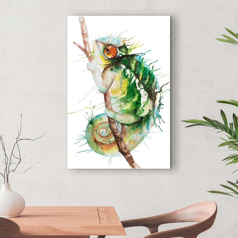 Aquarelle caméléon - toile de reptile verte
