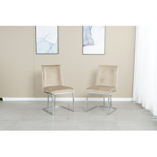 Velvet Upholstered Cantilever Chair in Mink (Set of 2)