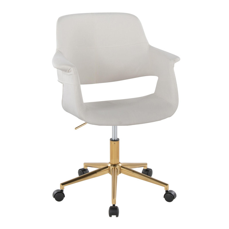 Chaise de bureau Mid-Century moderne en métal et velours, Blanc