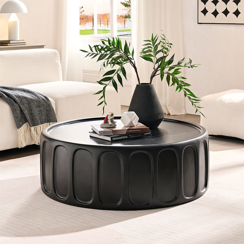 35.43'' Round Center Coffee Table For Living Room Fiberglasstable,Modern Design Coffee Table For Office,Apartment,No Need Assembly,Matte Black