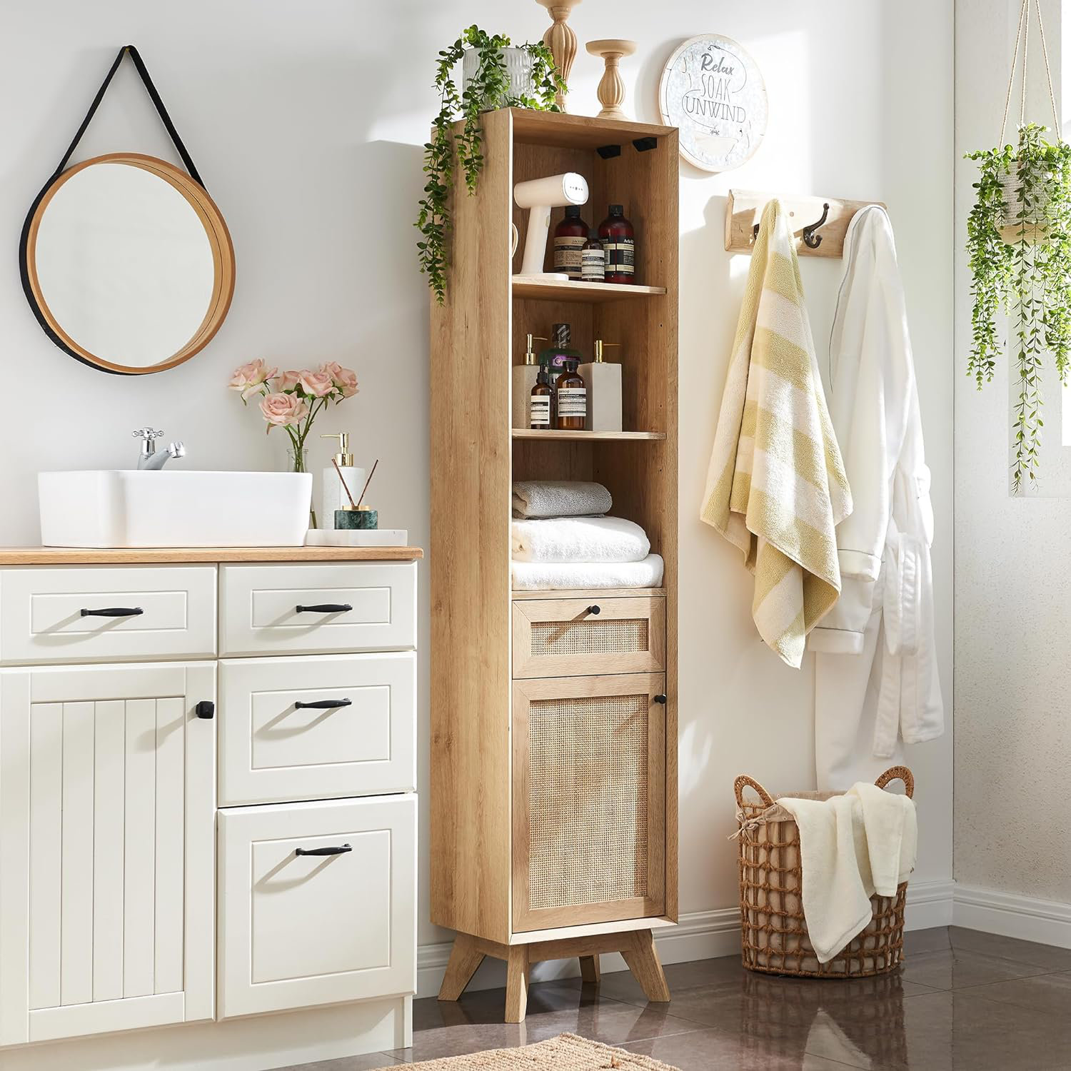 George Oliver Kylann Rattan Freestanding Bathroom Cabinet