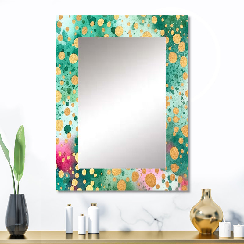 Green and Gold Rhythmic Waters III - Modern Rectangular Wall Mirror, 32 po x 24 po