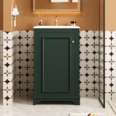 Meuble-lavabo de 20 po avec lavabo en céramique, porte à fermeture en douceur et construction pour utilisation 20,1 po, articles de rangement autoportants