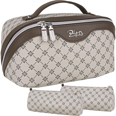 Trousse de maquillage de voyage: trousse de maquillage grande capacité de 3 - trousse de toilette en cuir PU pour femme - organisateur de maquillage portable avec compartiments et poignée